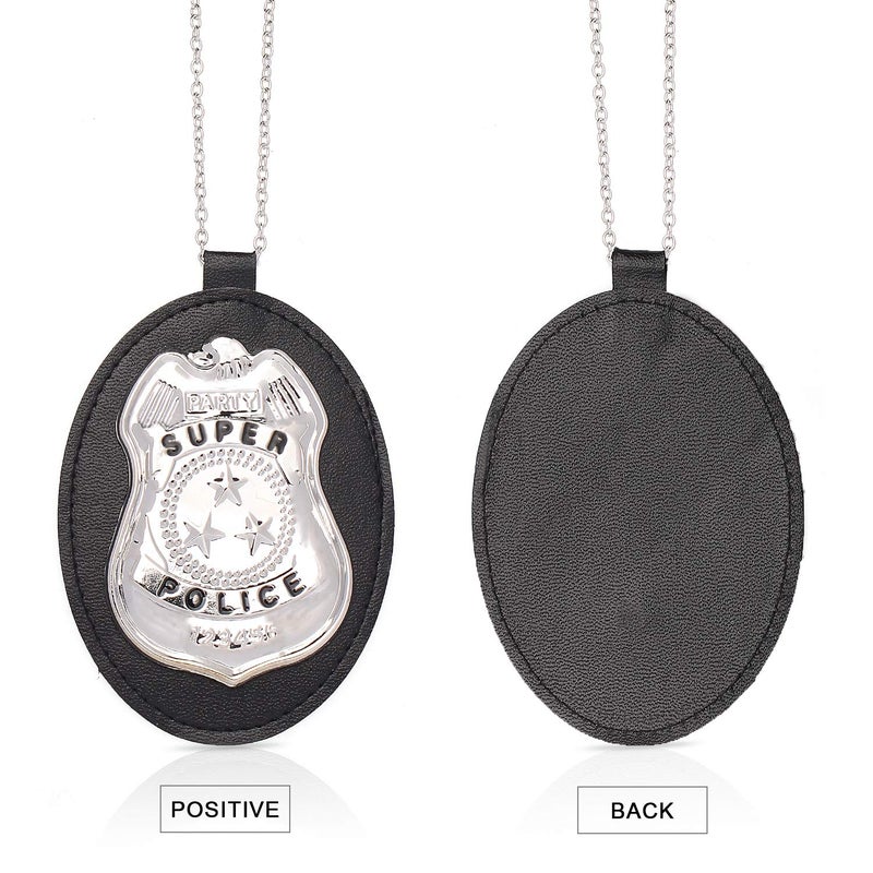 Beelittle Police Badge with Chain Cop Necklace Police Costume Accessory (3pcs) - Image 3